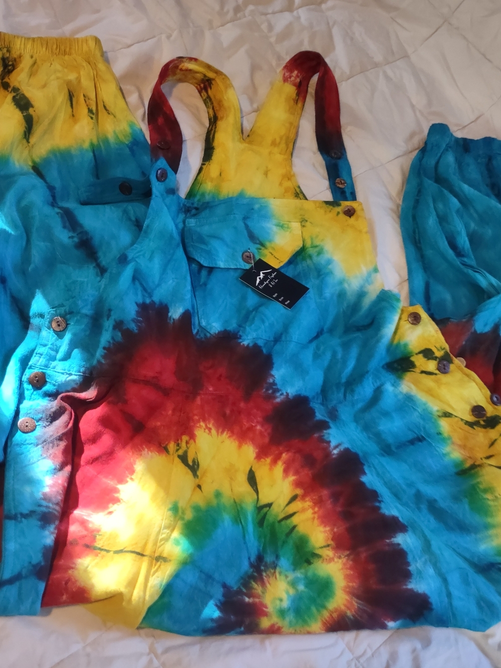 Rainbow Cotton Patchwork Overalls Tye dye Boho Jumpsuit NWT L/Xl